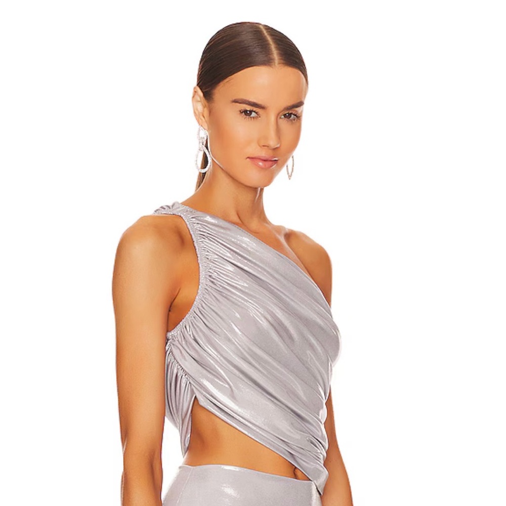 One shoulder metallic top